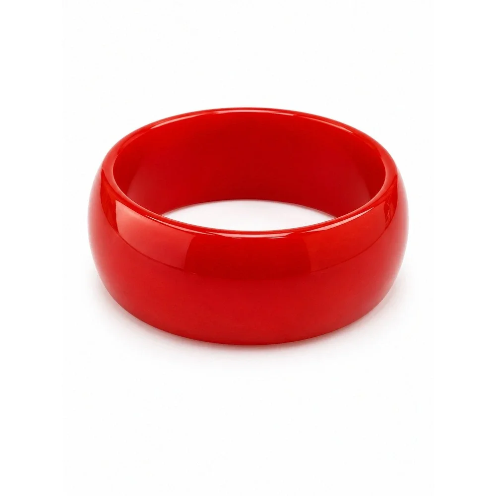 New Red Acrylic Bangle Bracelet Wide Glossy Chunky Statement Cuff Minimalist